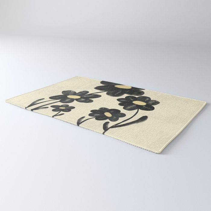 Minimalist Black Flowers Rug Gallery Image 3