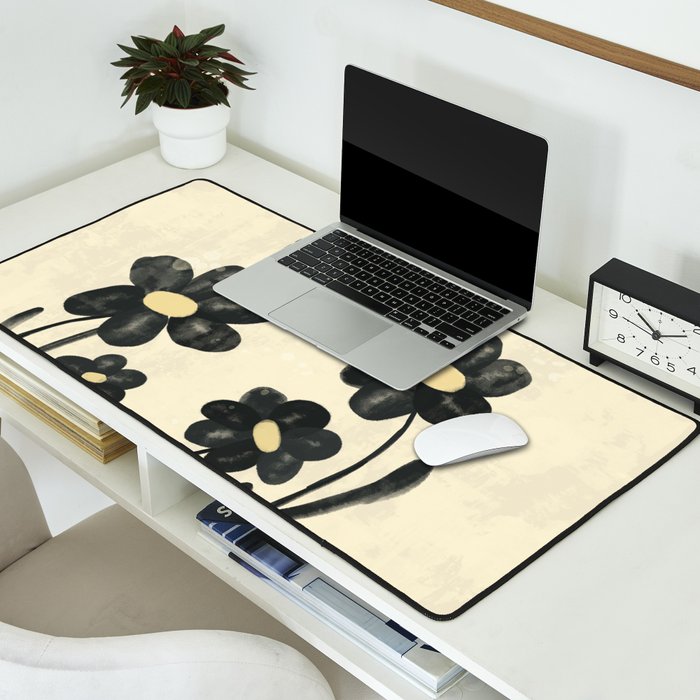 Minimalist Black Flowers Desk Mat Gallery Image 2
