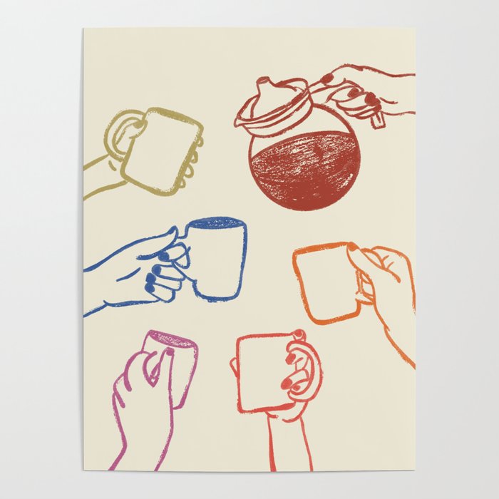 Multicolor Coffee Hands Art Print Poster Gallery Image 1