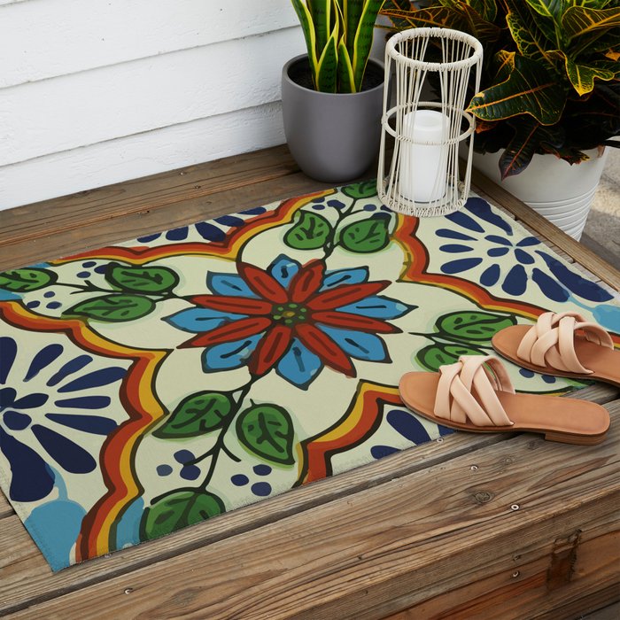 Cross art nouveau mexican talavera tile azulejo interior design Outdoor Rug Gallery Image 2