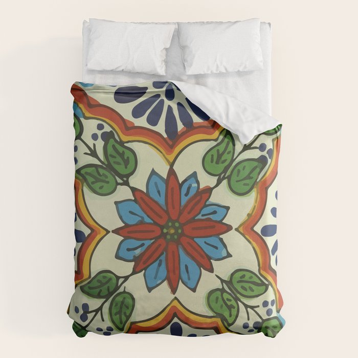 Cross art nouveau mexican talavera tile azulejo interior design Duvet Cover Gallery Image 6