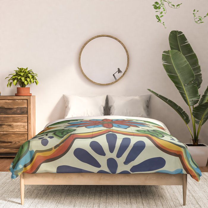 Cross art nouveau mexican talavera tile azulejo interior design Comforter Gallery Image 3