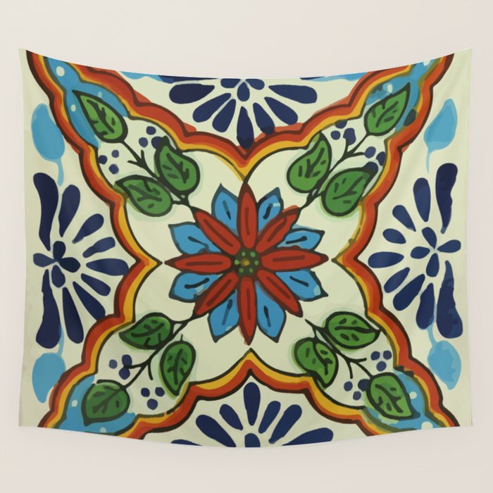 Cross art nouveau mexican talavera tile azulejo interior design Wall Tapestry Gallery Image 4