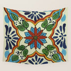 Cross art nouveau mexican talavera tile azulejo interior design Wall Tapestry Gallery Image 4