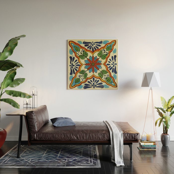 Cross art nouveau mexican talavera tile azulejo interior design Wood Wall Art Gallery Image 2
