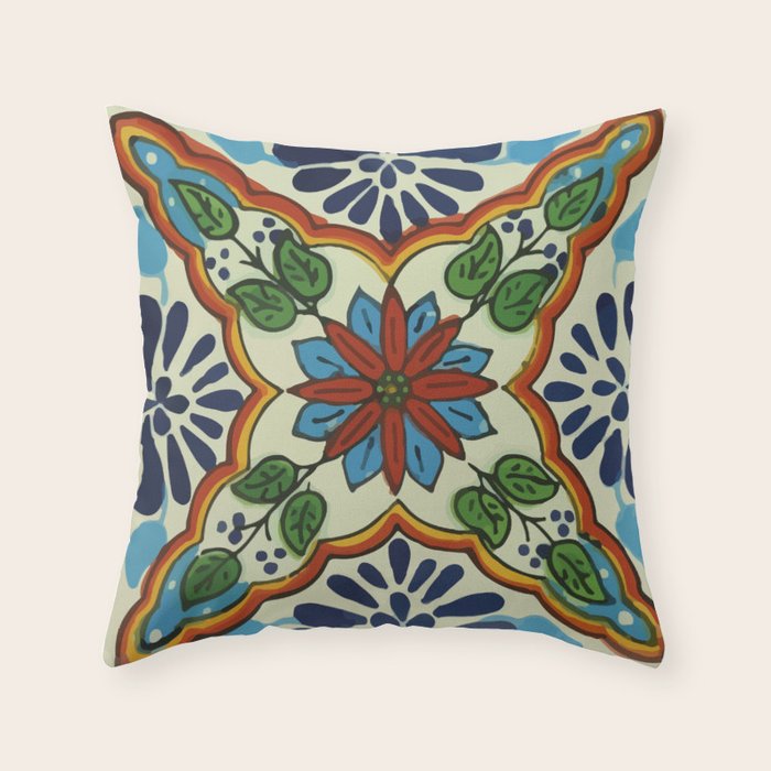 Cross art nouveau mexican talavera tile azulejo interior design Throw Pillow Gallery Image 6