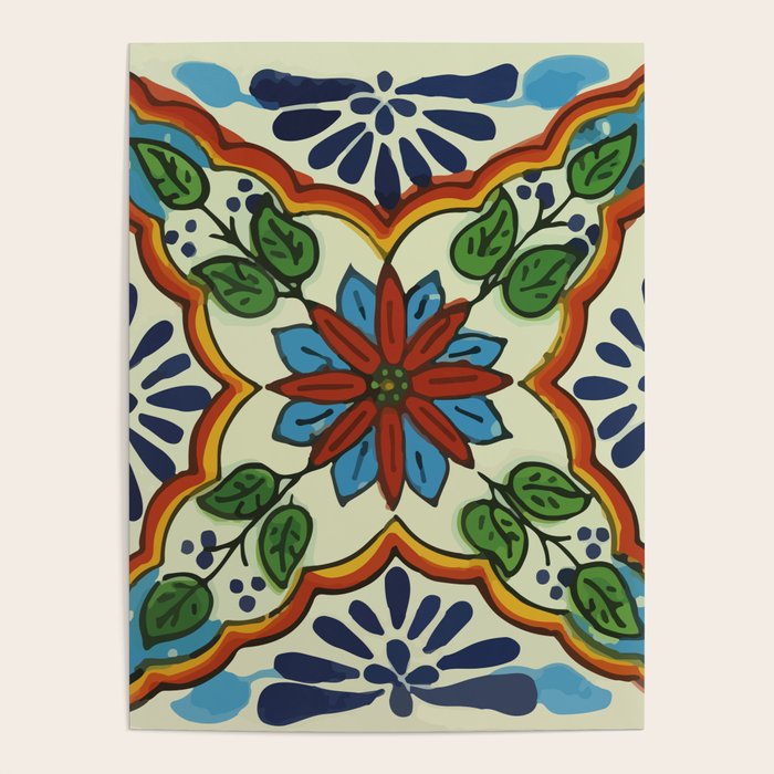 Cross art nouveau mexican talavera tile azulejo interior design Poster Gallery Image 1