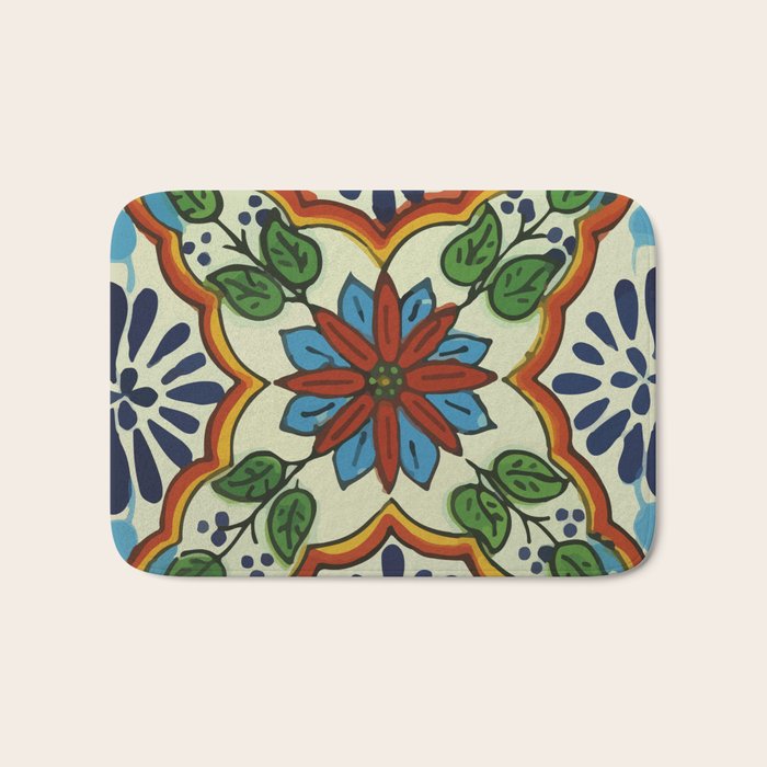 Cross art nouveau mexican talavera tile azulejo interior design Bath Mat Gallery Image 1