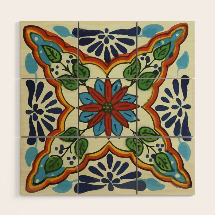Cross art nouveau mexican talavera tile azulejo interior design Wood Wall Art Gallery Image 1