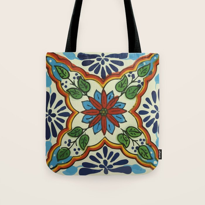 Cross art nouveau mexican talavera tile azulejo interior design Tote Bag Gallery Image 1