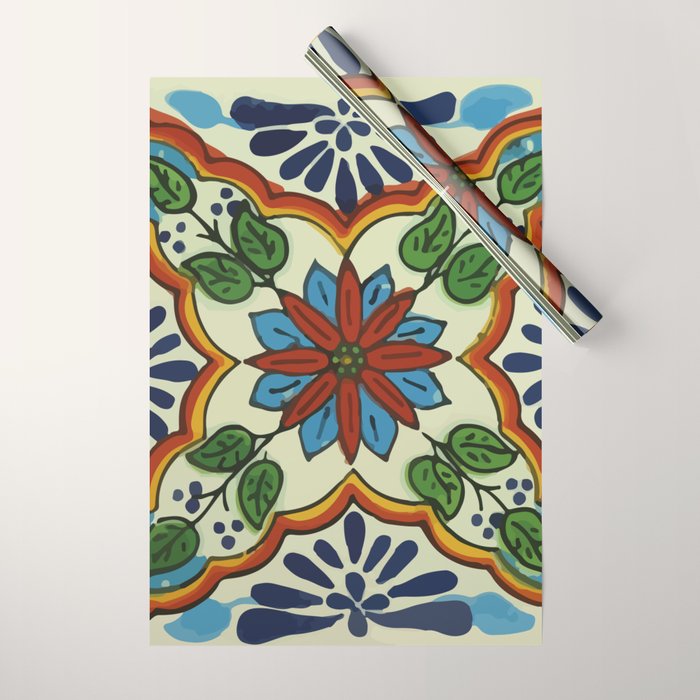Cross art nouveau mexican talavera tile azulejo interior design Wrapping Paper Gallery Image 1