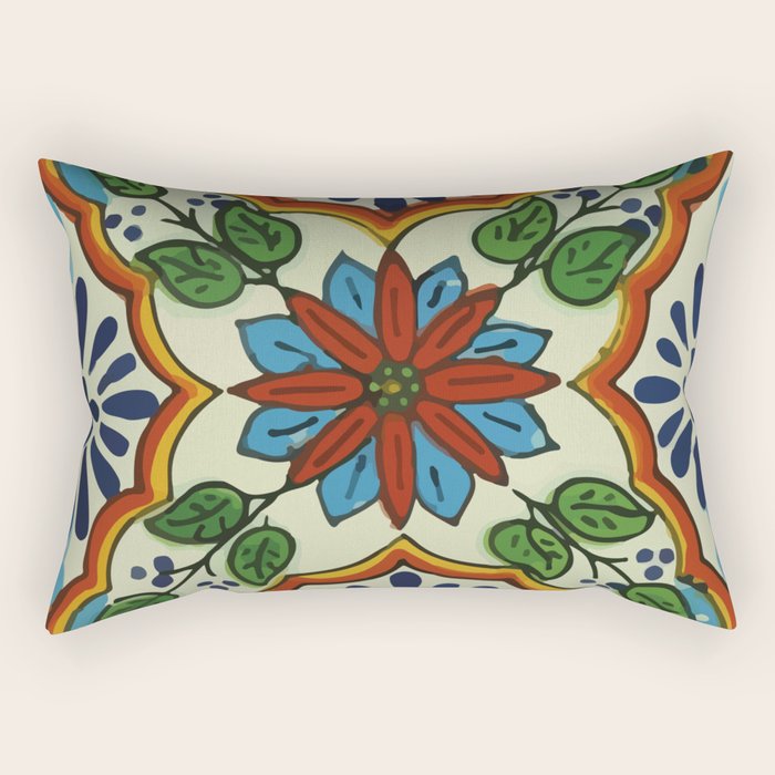 Cross art nouveau mexican talavera tile azulejo interior design Rectangular Pillow Gallery Image 1
