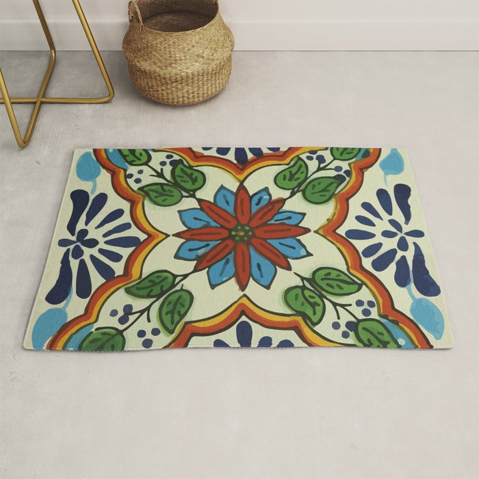 Cross art nouveau mexican talavera tile azulejo interior design Rug