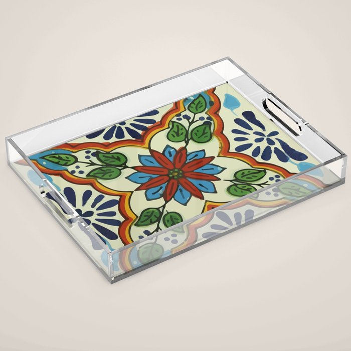 Cross art nouveau mexican talavera tile azulejo interior design Acrylic Tray Gallery Image 1
