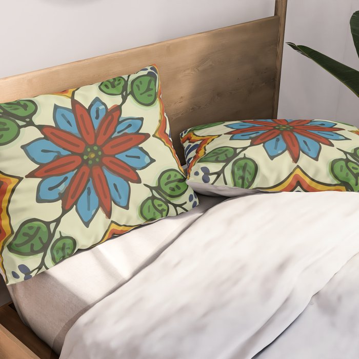 Cross art nouveau mexican talavera tile azulejo interior design Pillow Sham Gallery Image 2