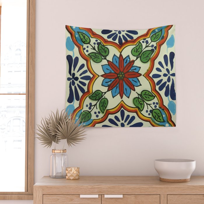 Cross art nouveau mexican talavera tile azulejo interior design Wall Tapestry Gallery Image 2