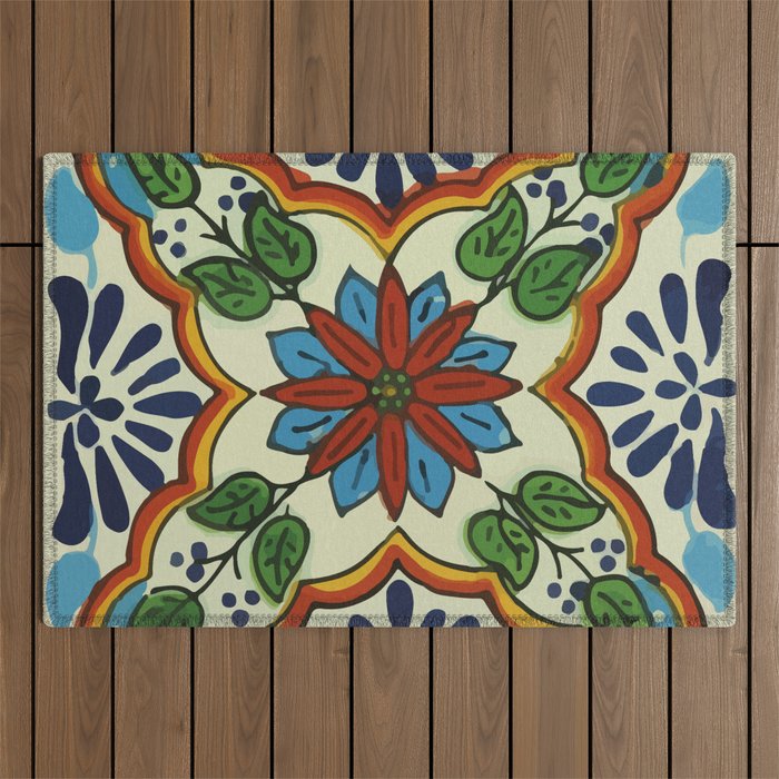 Cross art nouveau mexican talavera tile azulejo interior design Outdoor Rug Gallery Image 1