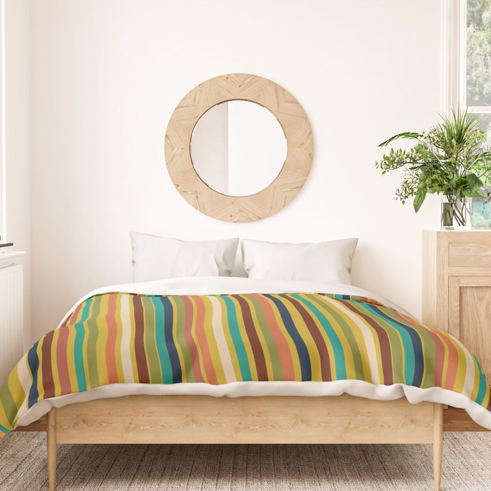 Joseph Stripes Vertical - Mid Century Mod Stripe Pattern in Teal, Olive, Maroon, Navy, Orange, and Mustard Duvet Cover Gallery Image 3