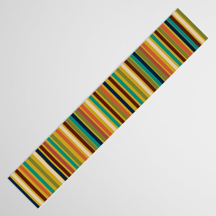 Joseph Stripes Vertical - Mid Century Mod Stripe Pattern in Teal, Olive, Maroon, Navy, Orange, and Mustard Table Runner Gallery Image 3