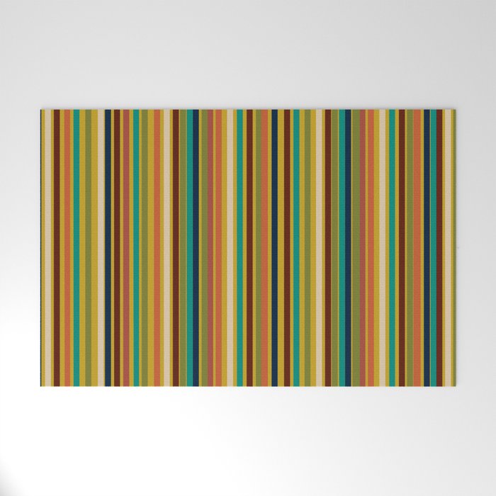 Joseph Stripes Vertical - Mid Century Mod Stripe Pattern in Teal, Olive, Maroon, Navy, Orange, and Mustard Welcome Mat Gallery Image 1