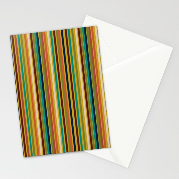 Joseph Stripes Vertical - Mid Century Mod Stripe Pattern in Teal, Olive, Maroon, Navy, Orange, and Mustard Stationery Card Gallery Image 2