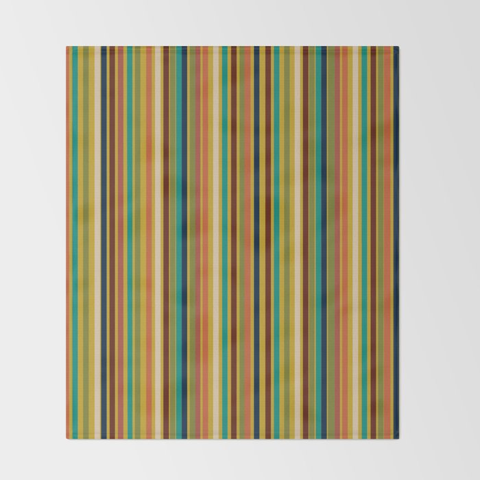 Joseph Stripes Vertical - Mid Century Mod Stripe Pattern in Teal, Olive, Maroon, Navy, Orange, and Mustard Throw Blanket Gallery Image 2