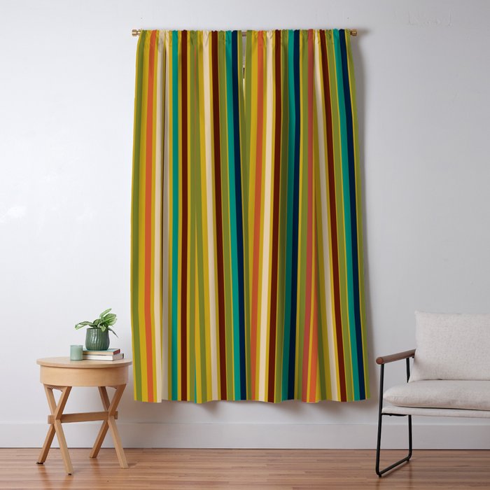 Joseph Stripes Vertical - Mid Century Mod Stripe Pattern in Teal, Olive, Maroon, Navy, Orange, and Mustard Window Curtain Gallery Image 1