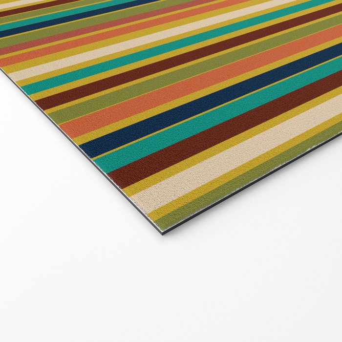 Joseph Stripes Vertical - Mid Century Mod Stripe Pattern in Teal, Olive, Maroon, Navy, Orange, and Mustard Welcome Mat Gallery Image 2