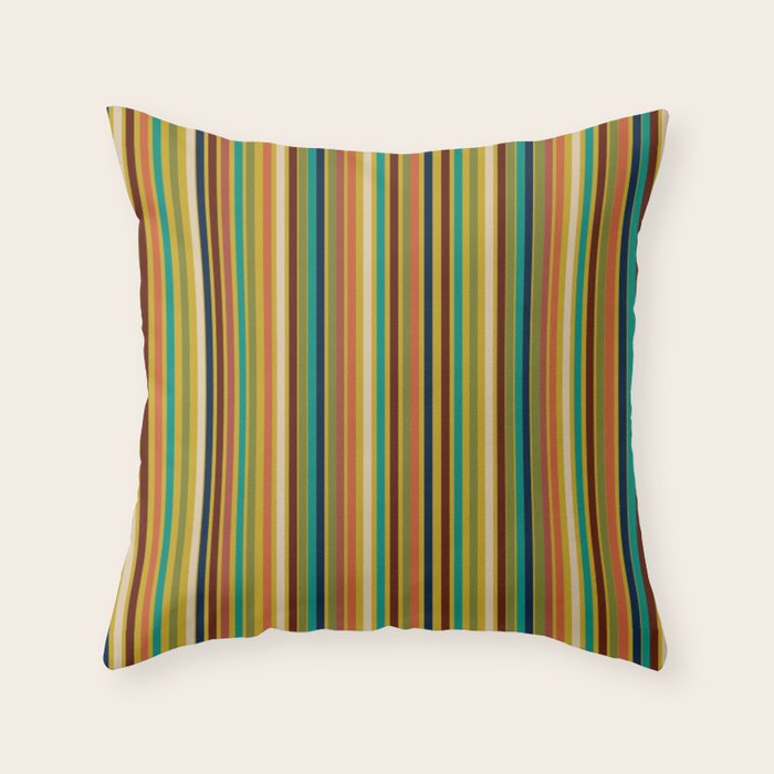 Joseph Stripes Vertical - Mid Century Mod Stripe Pattern in Teal, Olive, Maroon, Navy, Orange, and Mustard Throw Pillow Gallery Image 1