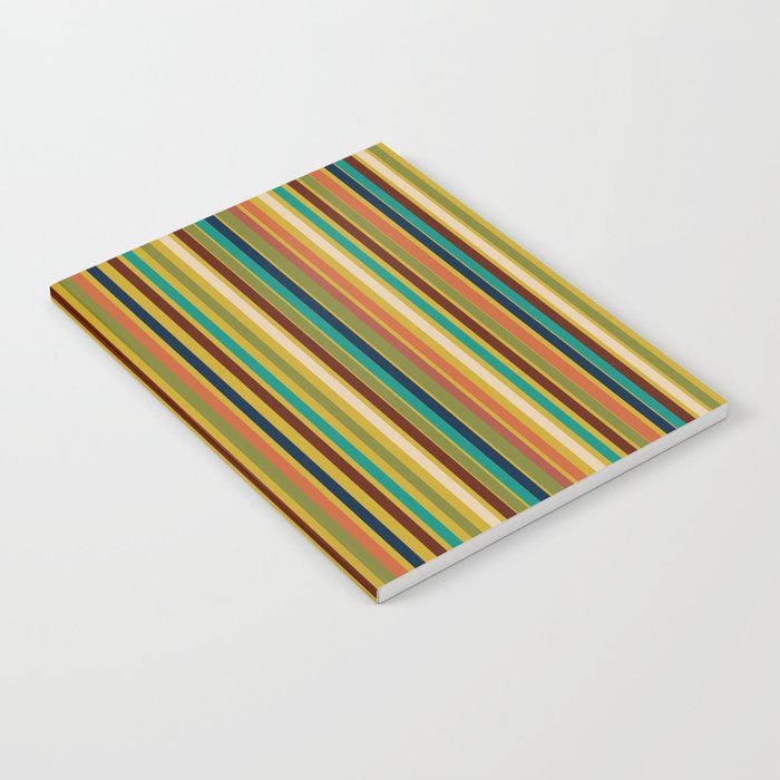Joseph Stripes Vertical - Mid Century Mod Stripe Pattern in Teal, Olive, Maroon, Navy, Orange, and Mustard Notebook Gallery Image 2