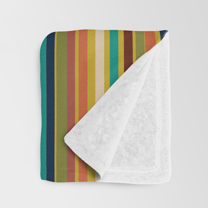 Joseph Stripes Vertical - Mid Century Mod Stripe Pattern in Teal, Olive, Maroon, Navy, Orange, and Mustard Throw Blanket Gallery Image 3