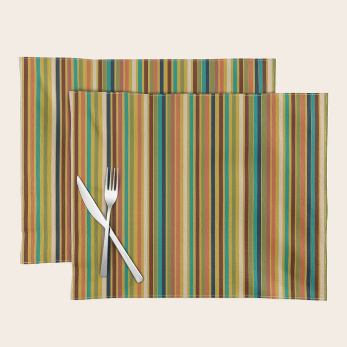 Joseph Stripes Vertical - Mid Century Mod Stripe Pattern in Teal, Olive, Maroon, Navy, Orange, and Mustard Placemat Gallery Image 1