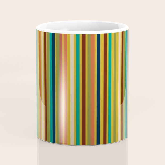 Joseph Stripes Vertical - Mid Century Mod Stripe Pattern in Teal, Olive, Maroon, Navy, Orange, and Mustard Coffee Mug Gallery Image 4