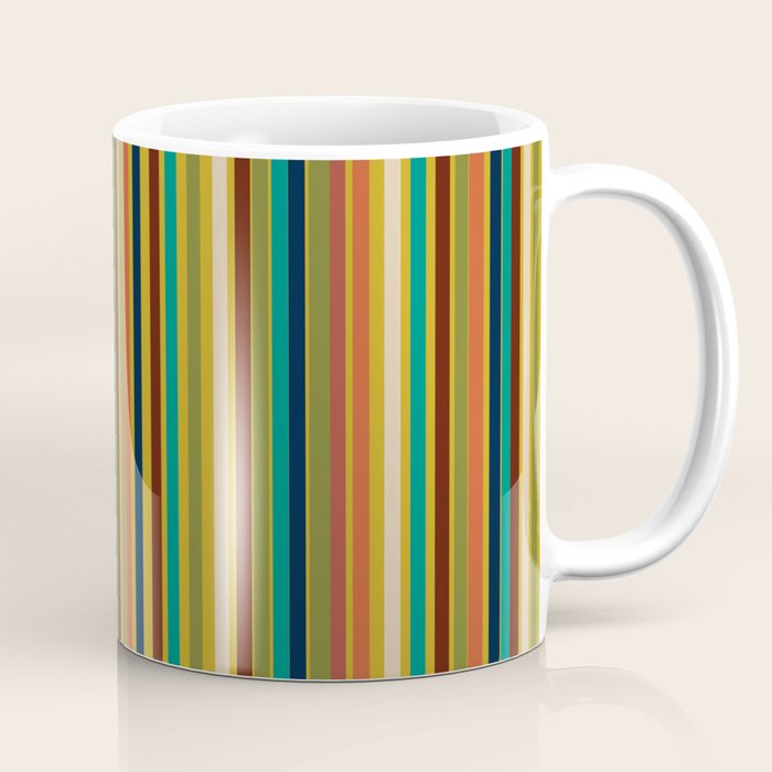 Joseph Stripes Vertical - Mid Century Mod Stripe Pattern in Teal, Olive, Maroon, Navy, Orange, and Mustard Coffee Mug Gallery Image 1