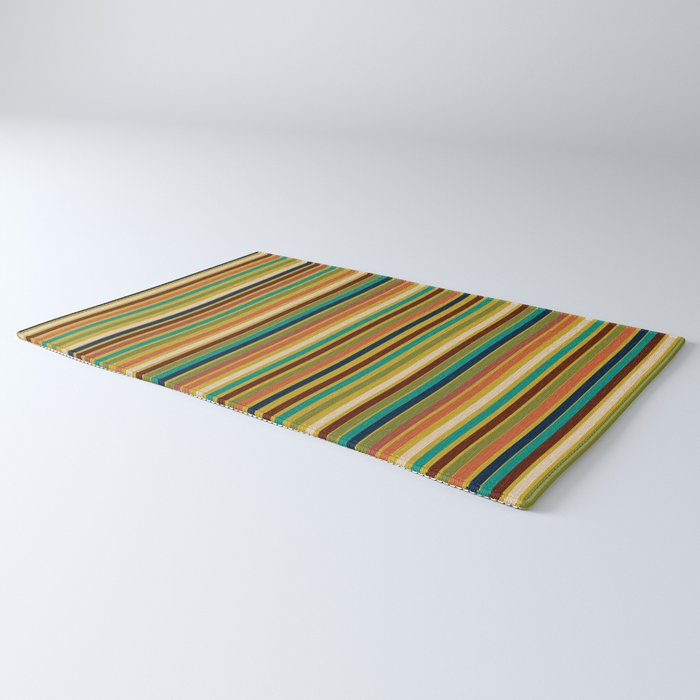 Joseph Stripes Vertical - Mid Century Mod Stripe Pattern in Teal, Olive, Maroon, Navy, Orange, and Mustard Rug Gallery Image 3