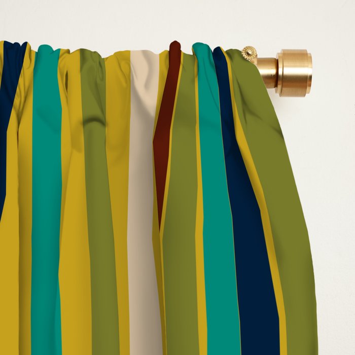 Joseph Stripes Vertical - Mid Century Mod Stripe Pattern in Teal, Olive, Maroon, Navy, Orange, and Mustard Window Curtain Gallery Image 2