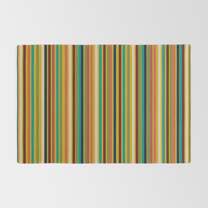 Joseph Stripes Vertical - Mid Century Mod Stripe Pattern in Teal, Olive, Maroon, Navy, Orange, and Mustard Rug Gallery Image 2