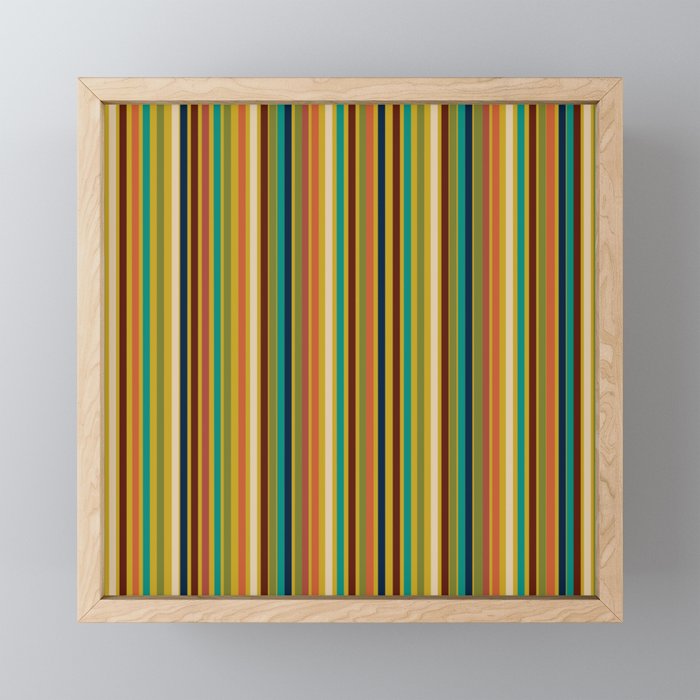 Joseph Stripes Vertical - Mid Century Mod Stripe Pattern in Teal, Olive, Maroon, Navy, Orange, and Mustard Mini Art Print Gallery Image 1