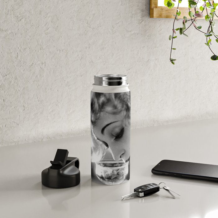 Jazz Age Blond Sipping Champagne black and white photograph / photography Water Bottle Gallery Image 4