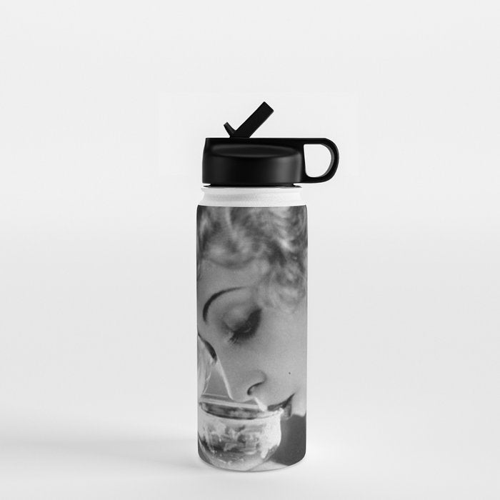 Jazz Age Blond Sipping Champagne black and white photograph / photography Water Bottle Gallery Image 1