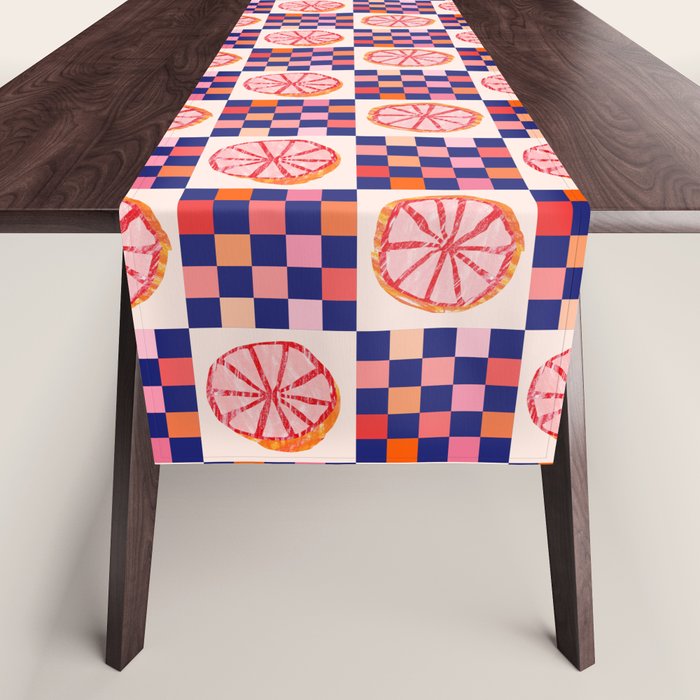 Checkered Sliced Citrus Fruit in Navy & Peachy Pink Table Runner Gallery Image 1