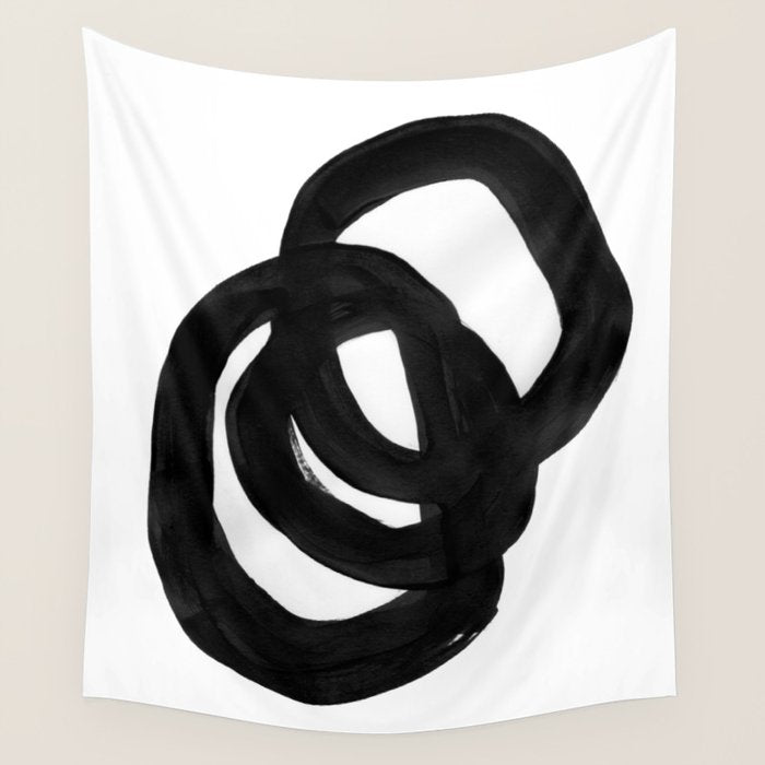 Black & White Minimalist Ink Tribal Mid Century Pattern Dark Painting Pattern Wall Tapestry Gallery Image 4