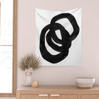 Black & White Minimalist Ink Tribal Mid Century Pattern Dark Painting Pattern Wall Tapestry Gallery Image 2