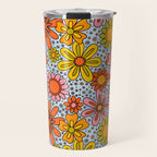 Groovy Flowers in Blue Travel Mug Gallery Image 1