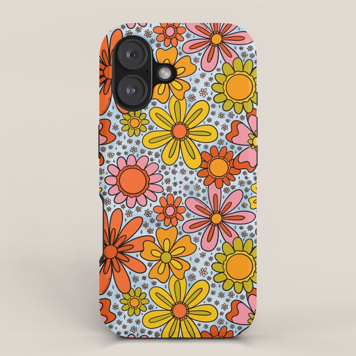 Groovy Flowers in Blue iPhone Case Gallery Image 1