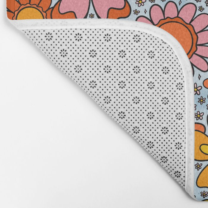 Groovy Flowers in Blue Bath Mat Gallery Image 2