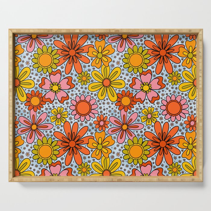 Groovy Flowers in Blue Serving Tray Gallery Image 1