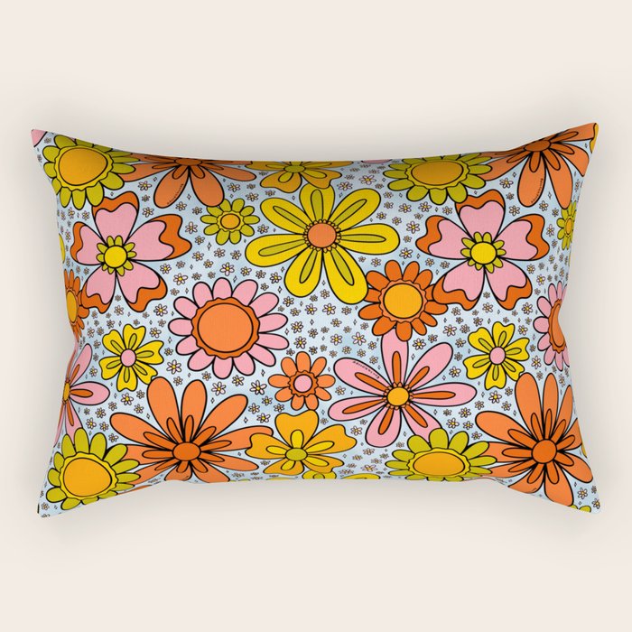 Groovy Flowers in Blue Rectangular Pillow Gallery Image 2