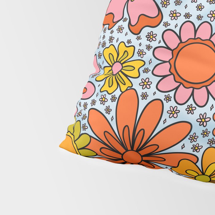 Groovy Flowers in Blue Pillow Sham Gallery Image 4