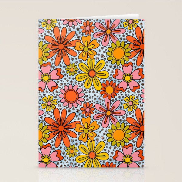 Groovy Flowers in Blue Stationery Card Gallery Image 2